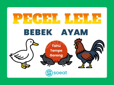 Spanduk pecel lele punya desain khas, dengan warna-warna cerah dan biasanya menampilkan gambar ikan lele atau ayam, serta tulisan "Pecel Lele" atau "Pecel Lele Lamongan".