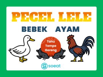 Spanduk pecel lele punya desain khas, dengan warna-warna cerah dan biasanya menampilkan gambar ikan lele atau ayam, serta tulisan "Pecel Lele" atau "Pecel Lele Lamongan".